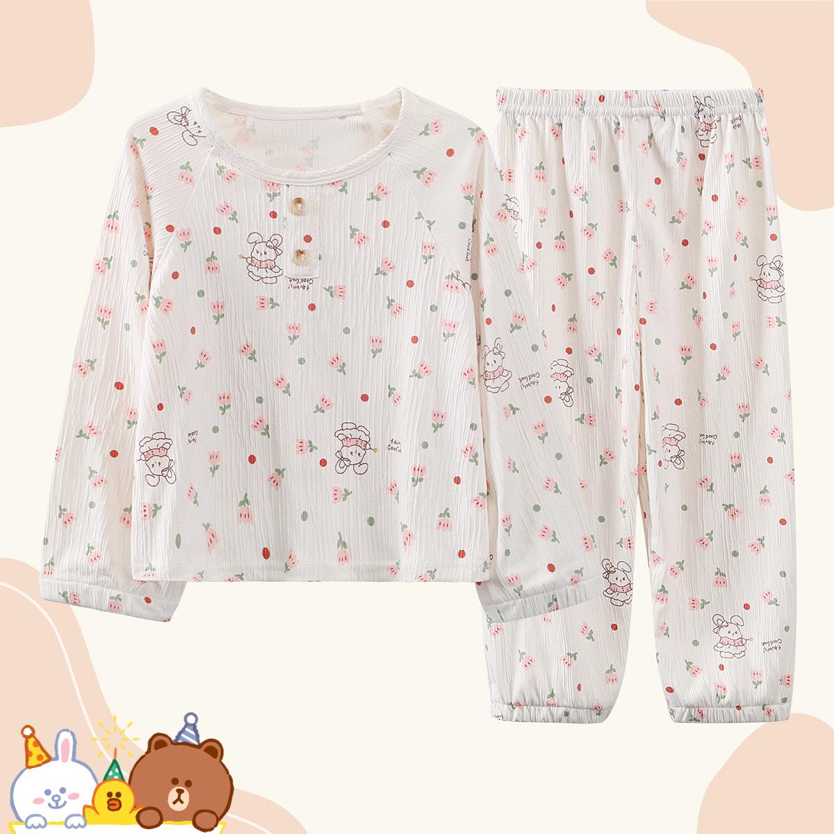 

2026 Spring/Autumn Kids Pajama Set: Cartoon Long Sleeve Air Conditioning Suit for Girls 150cm (for height 135-145cm)