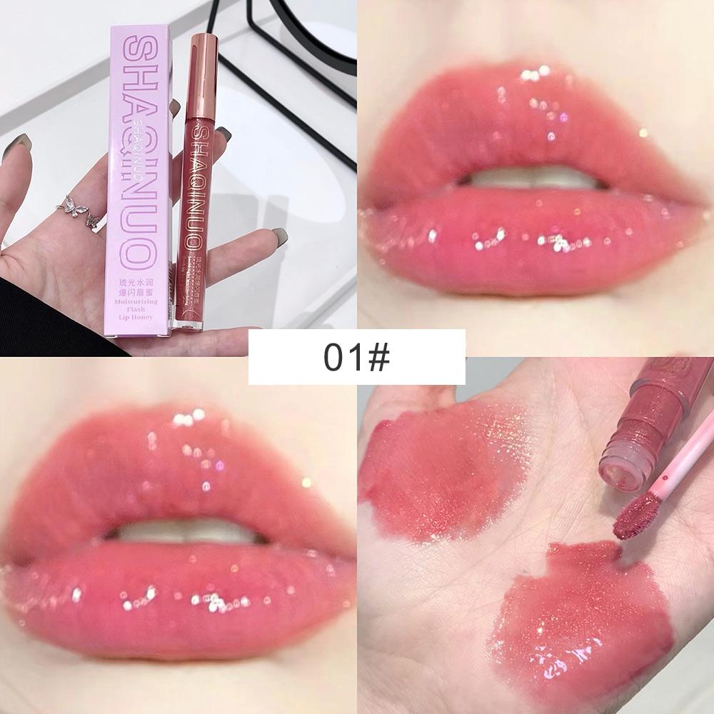 SHAQINUO 6 цветов увлажняющий взрывной блеск для губ стойкий макияж для губ измельченная игристая водянистая зеркальная глазурь для губ