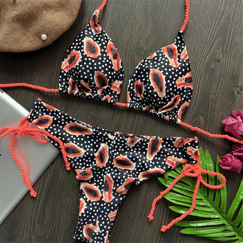 Halter Floral Dots Printed Brazilian Bikini Women Swimwear Female Swimsuit Two-pieces Bikini set Bather Bathing Suit Swim