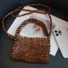 Handwoven Beaded Mini Square Tote Bag With Chain Strap Crossbody Shoulder Women Daily Street Style