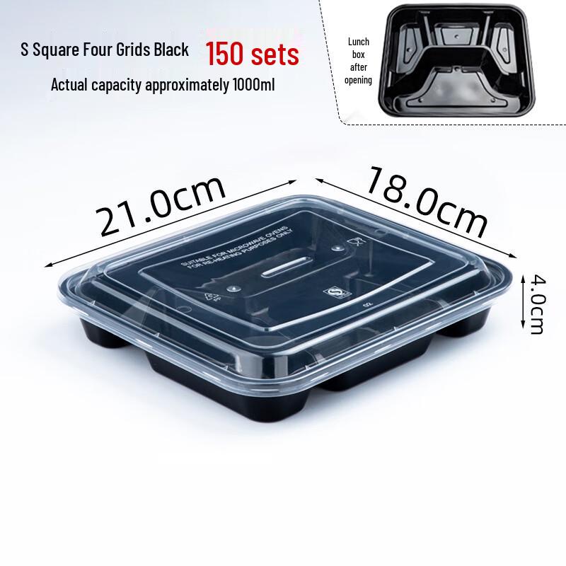 MOLUONA Disposable 4-Compartment Lunch Box with Lid