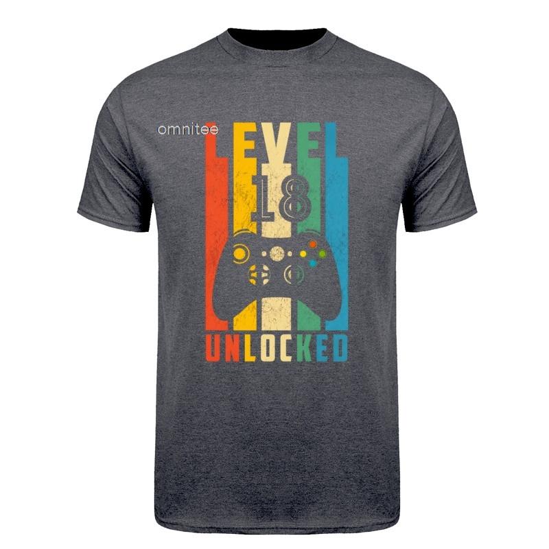 Level 18 Freigeschaltet 18. Geburtstag 18-Jähriger Gamer Jungen T-Shirts Kurzarm Spieler Geschenk Streetwear Oberteile HJ106