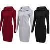 2023 Autumn/Winter Women's Solid Color Long Sleeve Hooded Mid-Length Sweatshirt Dress