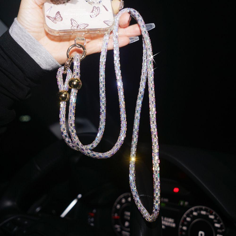 Bling Crossbody Chain Strap Rhinestone Beaded Phone Chain Portable Crystal Phone Chain For Women