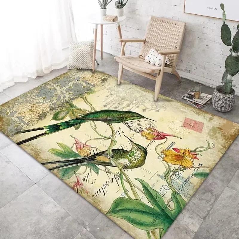Tappeto Stampato con Motivo Floreale Fauna Melograno Crisantemo Fascino Vintage Tappeto Decorativo per Soggiorno Camera da Letto Zona Divano