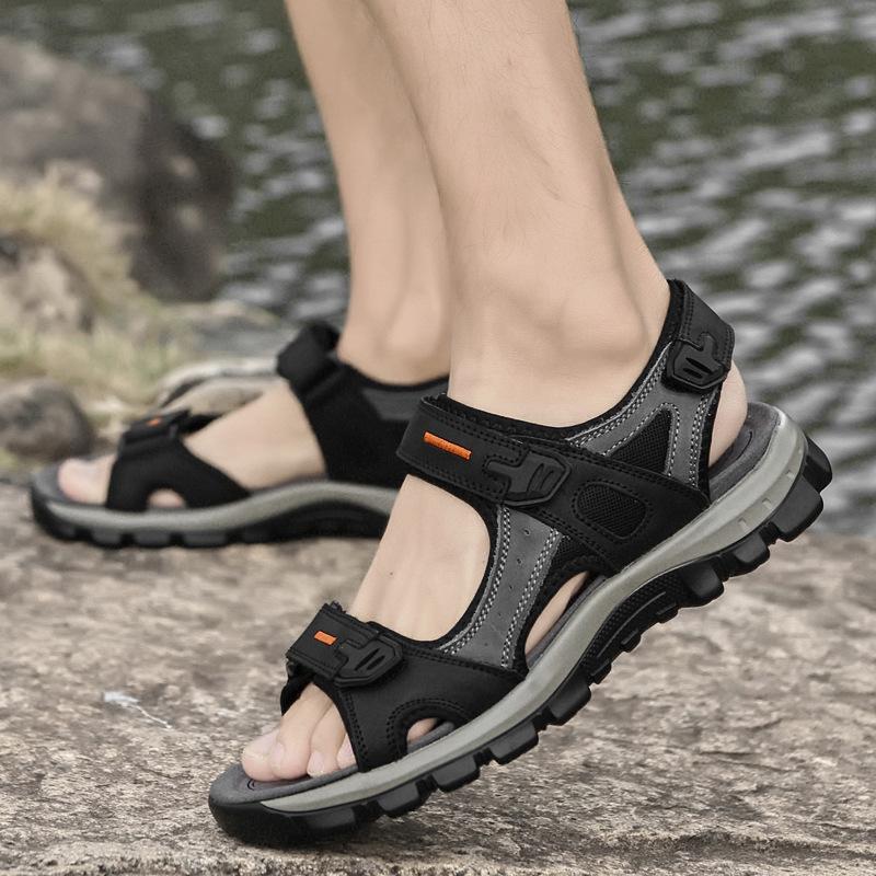 Men's Summer Velcro Cowhide Sandals: First-Layer Beach & Outdoor Wear