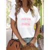 Damen V-Ausschnitt "J'ai Deux Titres Maman & Mamie" Grafik-T-Shirt, Französischer Slogan Print T-Shirt, Lässiges Kurzarm-Oberteil