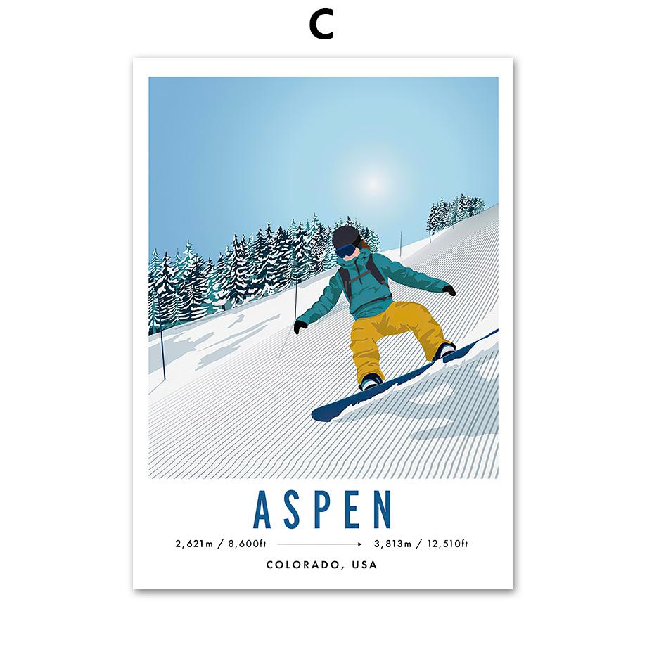 Nordic Tignes Aspen Snowboard Ski France Canada Wall Art Canvas Paintings Poster And Print Pictures For Living Room Home Decor