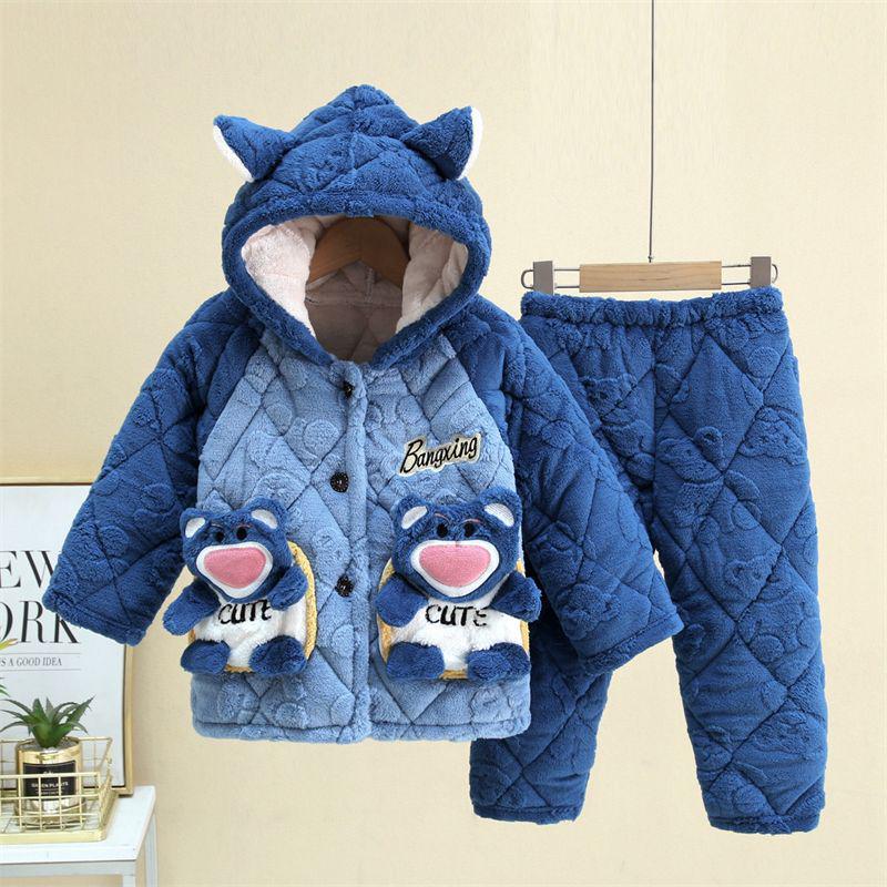 

New Style Thickened Quilted Winter Pajamas for Boys & Girls – Warm Homewear for Kids 90cm
