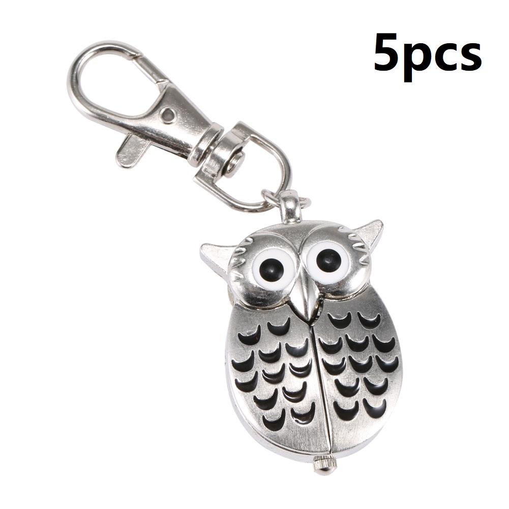 Fashion Keychain Owl Shape Pocket Watch Unisex Vintage Alloy Keyring Clock Fob Watches Key Chain Bag Car Birthday Gifts 1/3/5pcs