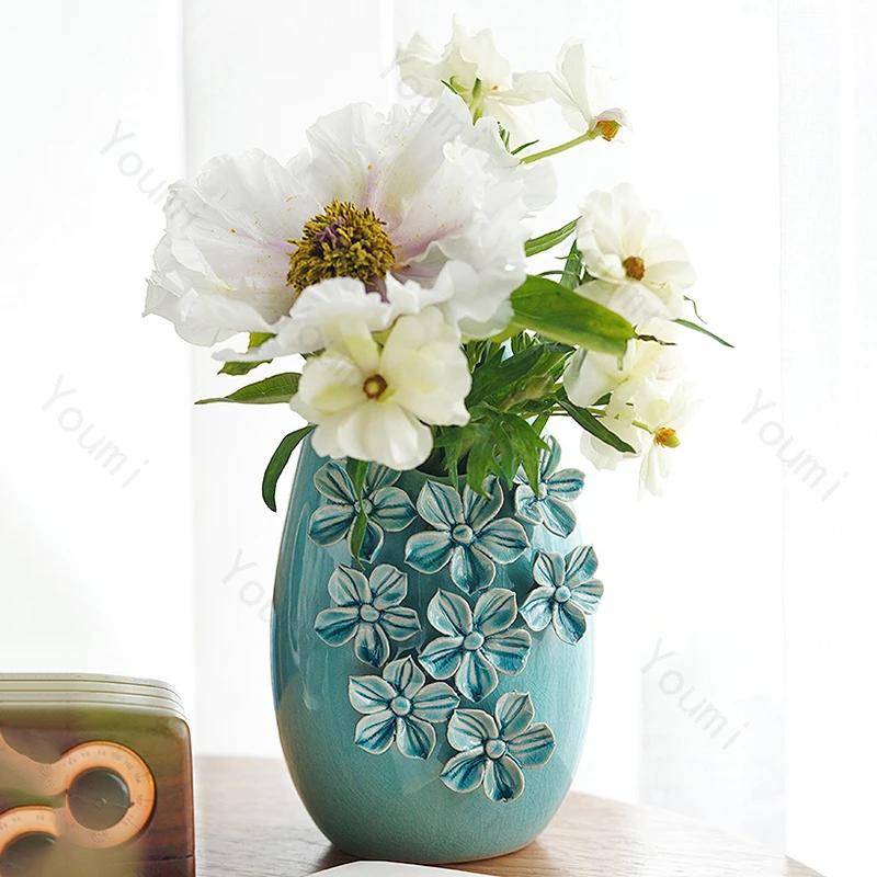 Light Luxury Retro Small Vase High End Exquisite Desktop Decoration Home Ceramic Flower Vase Fashionable Living Room Decoration