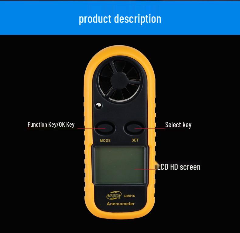 GM816 Digital Anemometer: Accurate Wind Speed & Temperature Measurement Instrument