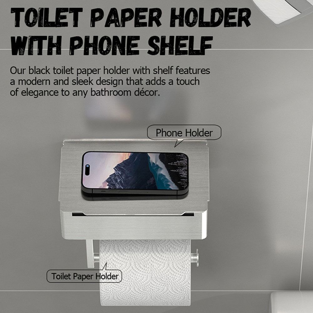 Self-Adhesive Toilet Roll Rack with Shelf Stainless Steel Wall Mounted Wipe Dispenser  Washroom
