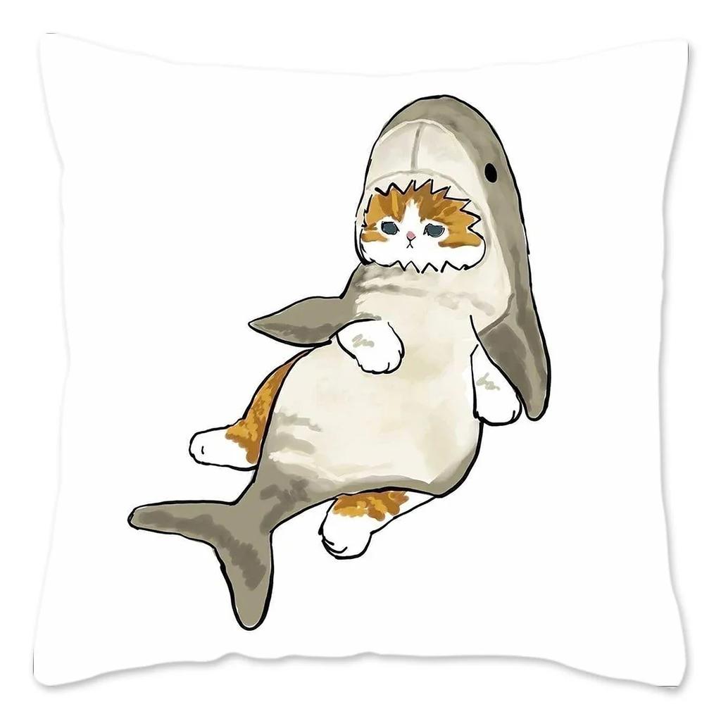Funny CatShark Pillow Case Home Decoration Polyester Pillow Cover for Sofa Kawaii Cushion Cover Fundas Cojines  X