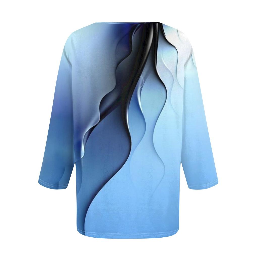 Top da donna con maniche a 3/4, scollo a V, tunica casual, camicie basiche, camicetta ampia