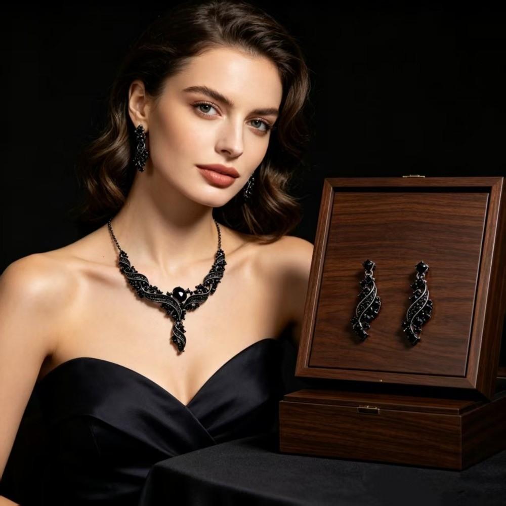Colorful Rhinestone Jewelry Set Exaggerated Style Collar Necklace Earring Set  Luxury