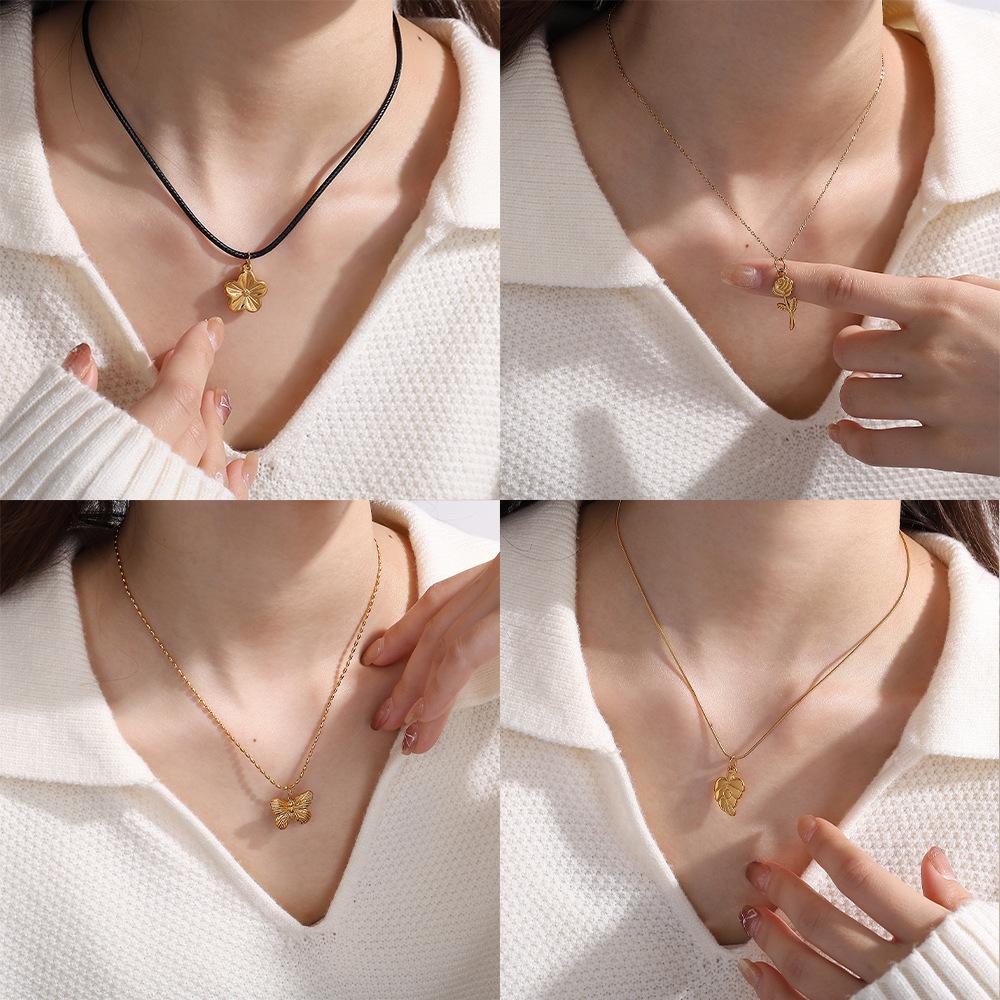 Stainless Steel Gold-Plated Pendant Jewelry Butterfly Flower Leaf Shape Pendant