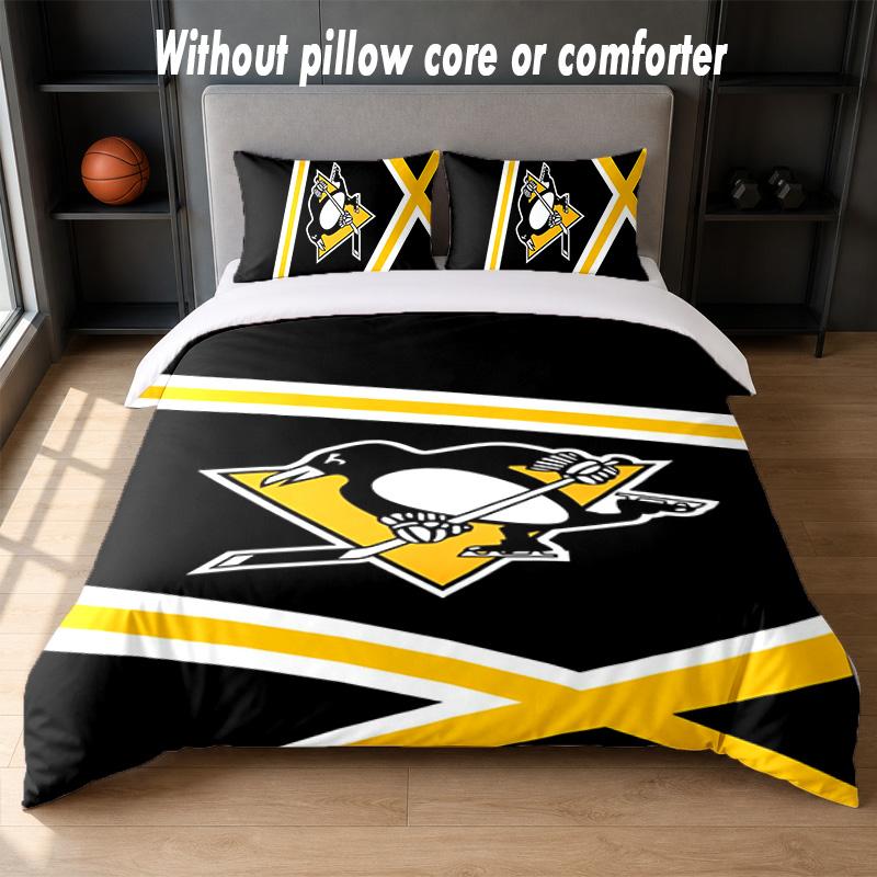 Pittsburgh Penguins Design Bed Bedding Set 1 Duvet Cover + 2 Pillowcases Soft Breathable Household Bed Linens