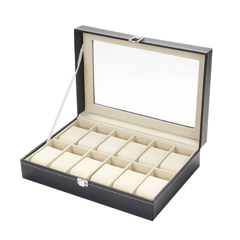 Delesys Classic Style Leather 2/3/4/5/6/8/10/12/20 Slots Watch Display Case Organizer Jewelry Storage Box With Glass Top For Man