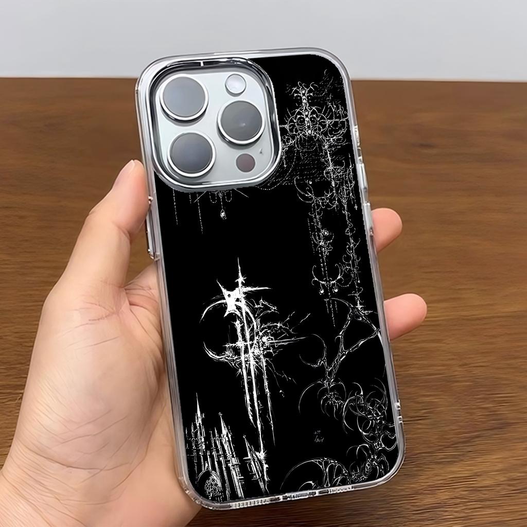 Phone Case For iPhone 17 16e 16 15 14 13 12 11 Pro Max  8 7 Air Plus Transparent Soft Cover Gothic Cyber Sigil Cross