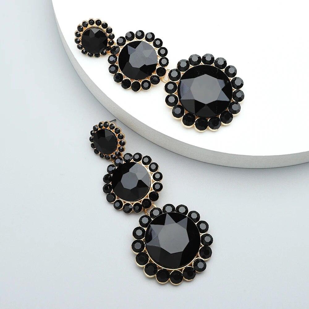 Teardrop Fashion Round Crystal Glass Long Dangle Drop Earrings Luxury Design Vintage Unusual Dainty Earring Pendant Jewelry Gift