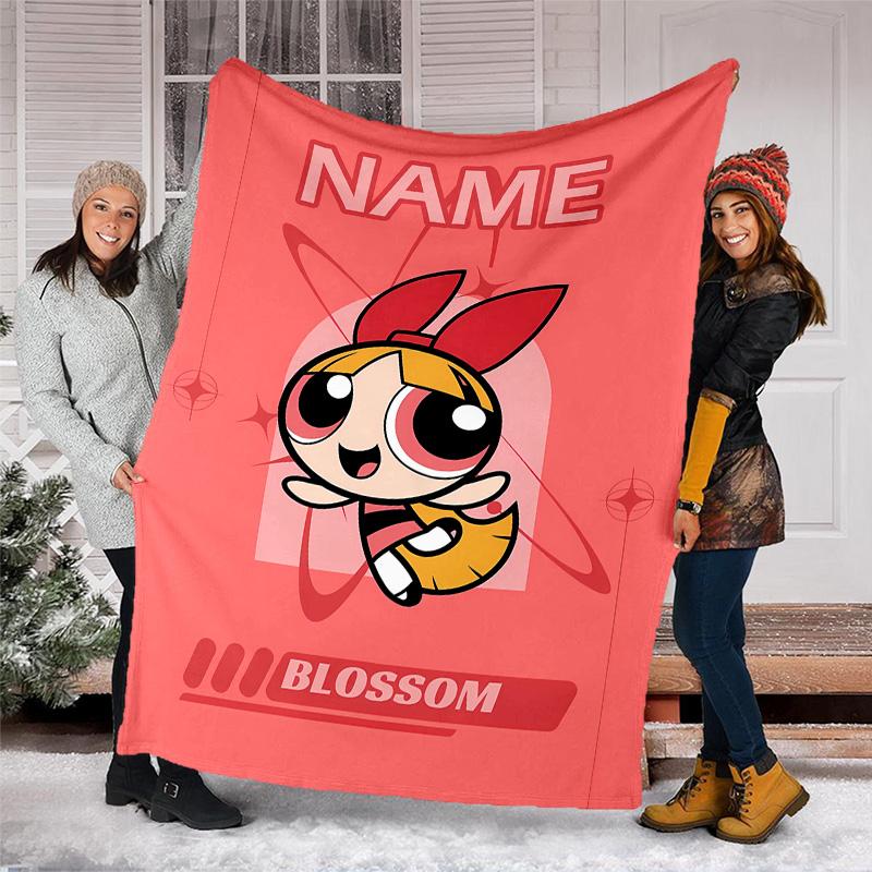 Customizable The Powerpuff Girls Throw Blanket – Personalized Name, All-Season Cozy Snug Blanket, Machine Washable, Personalized Blanket