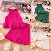 New Girls' Summer Fashion Sets Sleeveless Ruffle Tank Top & Shorts Solid Color Two-Piece Outfit for Toddler Girls