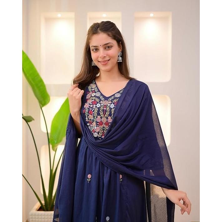 Schönes Party-Wear Ethnisches Kurti-Hosen-Dupatta-Set Indisches Designer-Anarkali-Anzug