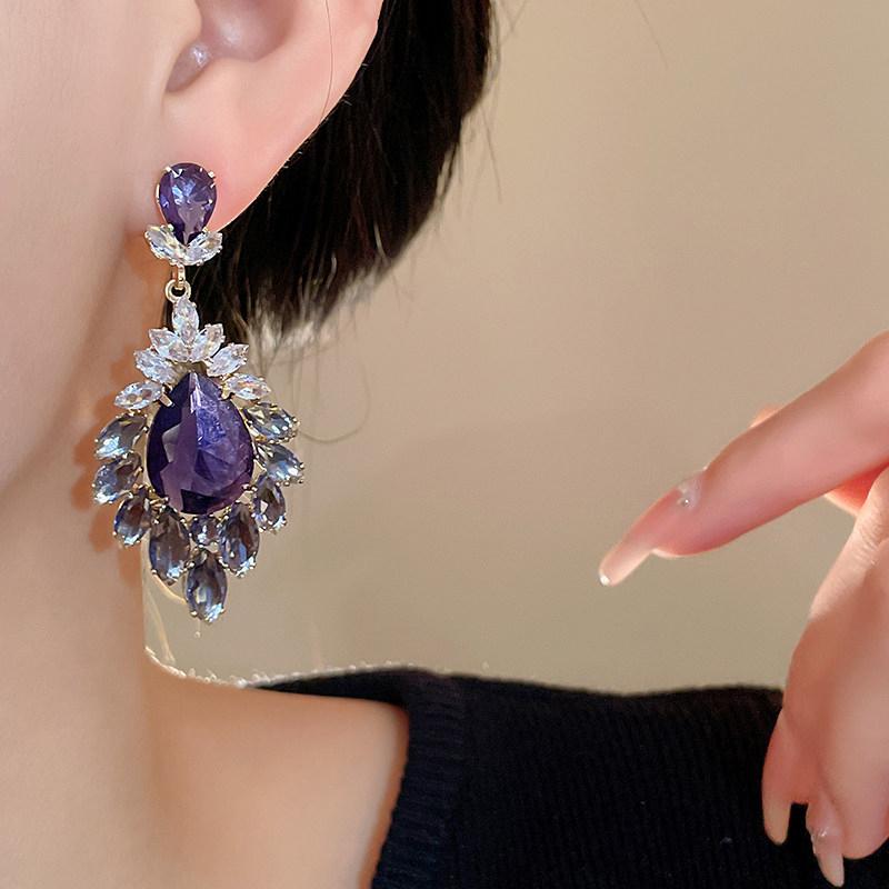 Stylish Elegant Gradient Purple Teardrop Earrings Sparkly Earrings For Women