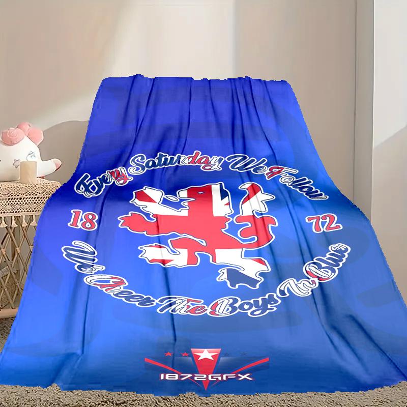 Rangers FC Pattern Blanket, Cozy Blanket for All-Season Comfort on Sofas, Beds, Office, Car, Camping and Travel