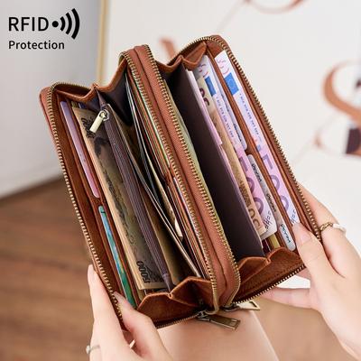 New Men's Business Wallet Fashion Double Zipper Long Wallet Retro Large Capacity Women's Clutch Bag