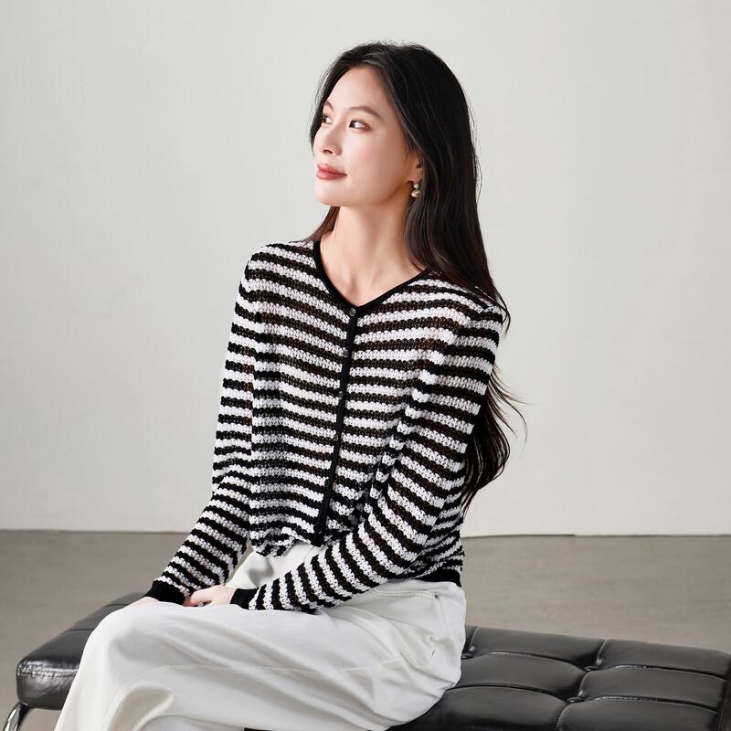 SOFSIL Women s Striped Lyocell Knit Cardigan L