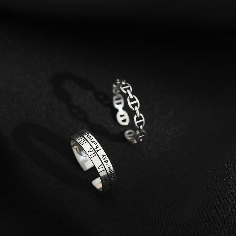 Elegant S925 Pure Silver Roman Numeral Ring Adjustable Open Finger Ring For Women