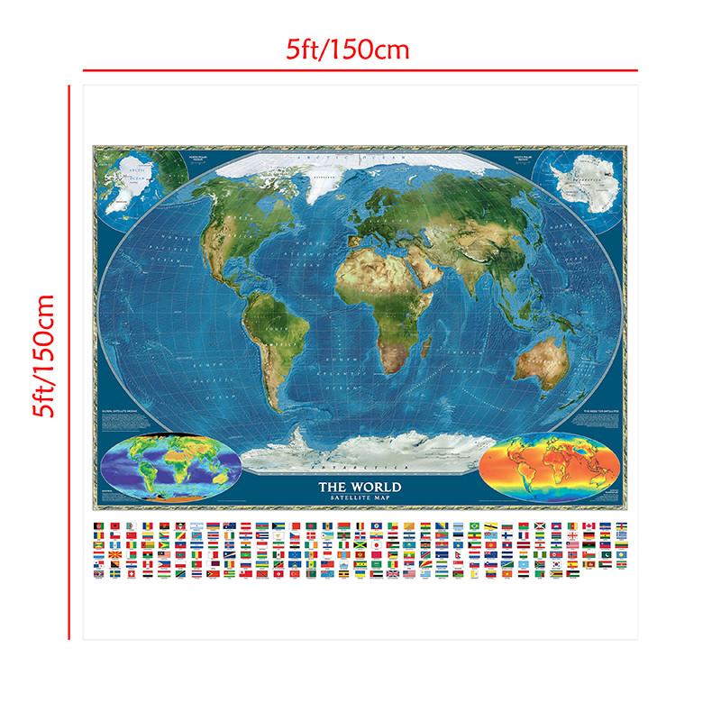 Polyester,The World Map with National Flag Painting Poster Travel Supplies/Learning,World Map Wall Decor