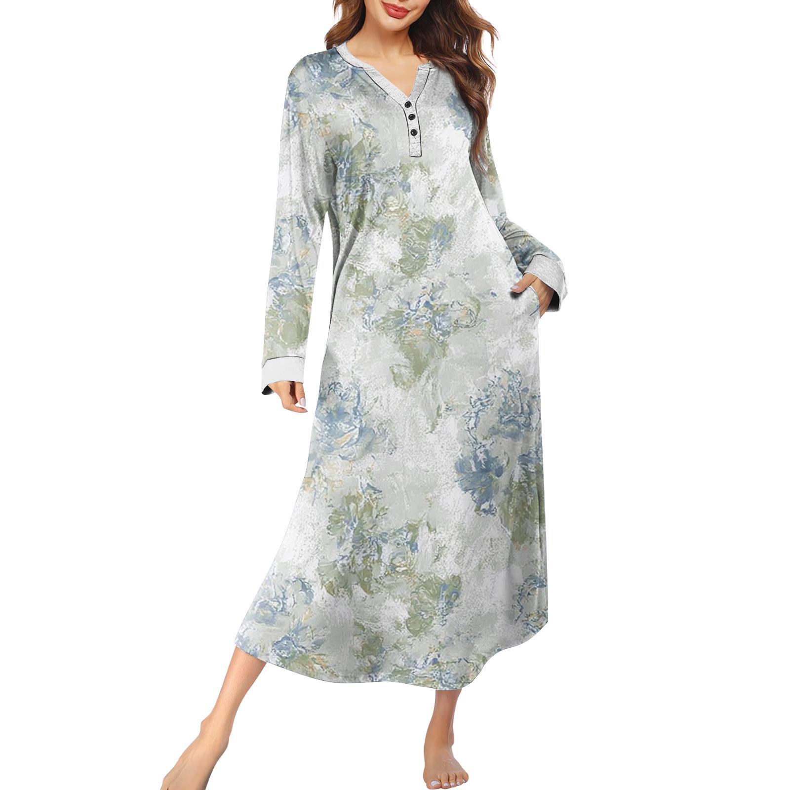 

Женская ночная сорочка длинная домашняя одежда с V-образным вырезом и карманами L