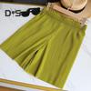 Women Shorts Elastic High Waist Ribbed Design Solid Color Casual Loose Fit Shorts Summer Wide Leg Shorts