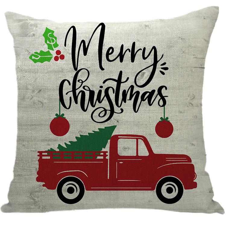 Merry Christmas Pillow Cover Wreath Letter Linen Cushion Case Cover for Christmas Holiday