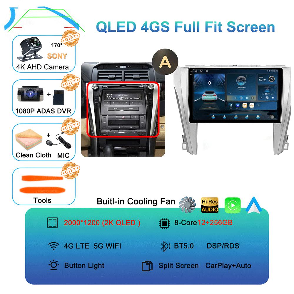 Car Radio Android 14 Carplay Auto For Toyota Camry 7 XV 50 55 2011-2014 Multimedia Video Player Navigation Stereo GPS No 2din 4G