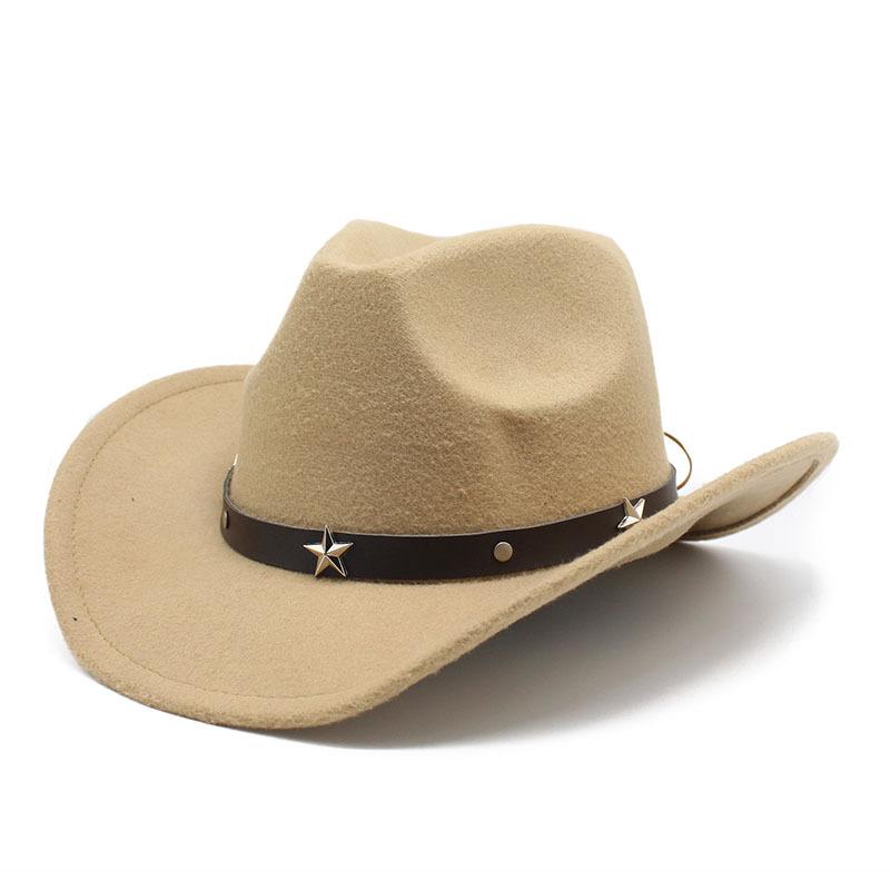 Metal Pentagram Western Cowboy Top Hat Woolen Jazz Hat Felt Hat Men'S And Women'S Top Hat