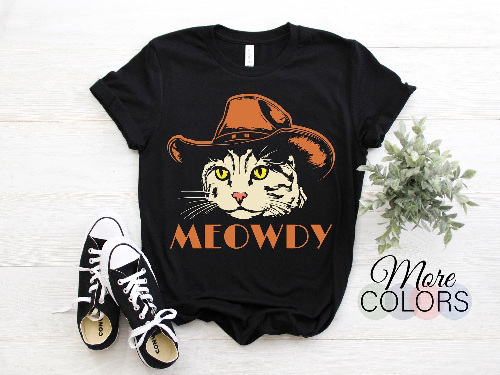 Meowdy Funny Country Music Cat Cowboy Hat Vintage T-shirt, Mashup Between Meow And Howdy, Cats Lovers Gift, Westerns Cowgirl Culture Tees, 130