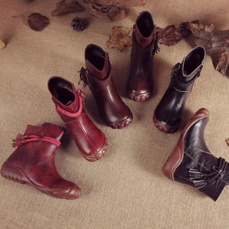 Johnature Women's Short Boots Casual Genuine Leather Solid Color Soft Sole Comfortable Warm Women's Shoes