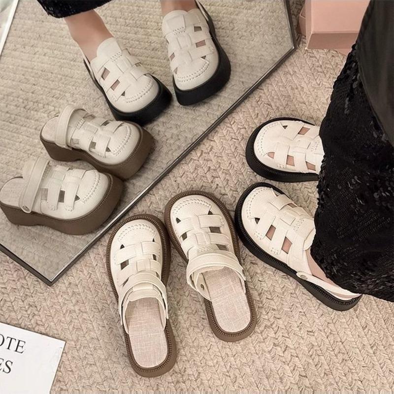 Two Wear Hollowed-out Bag Head Sandals for Women's Summer New Hole Shoes Thick-soled Half-slippers for Women