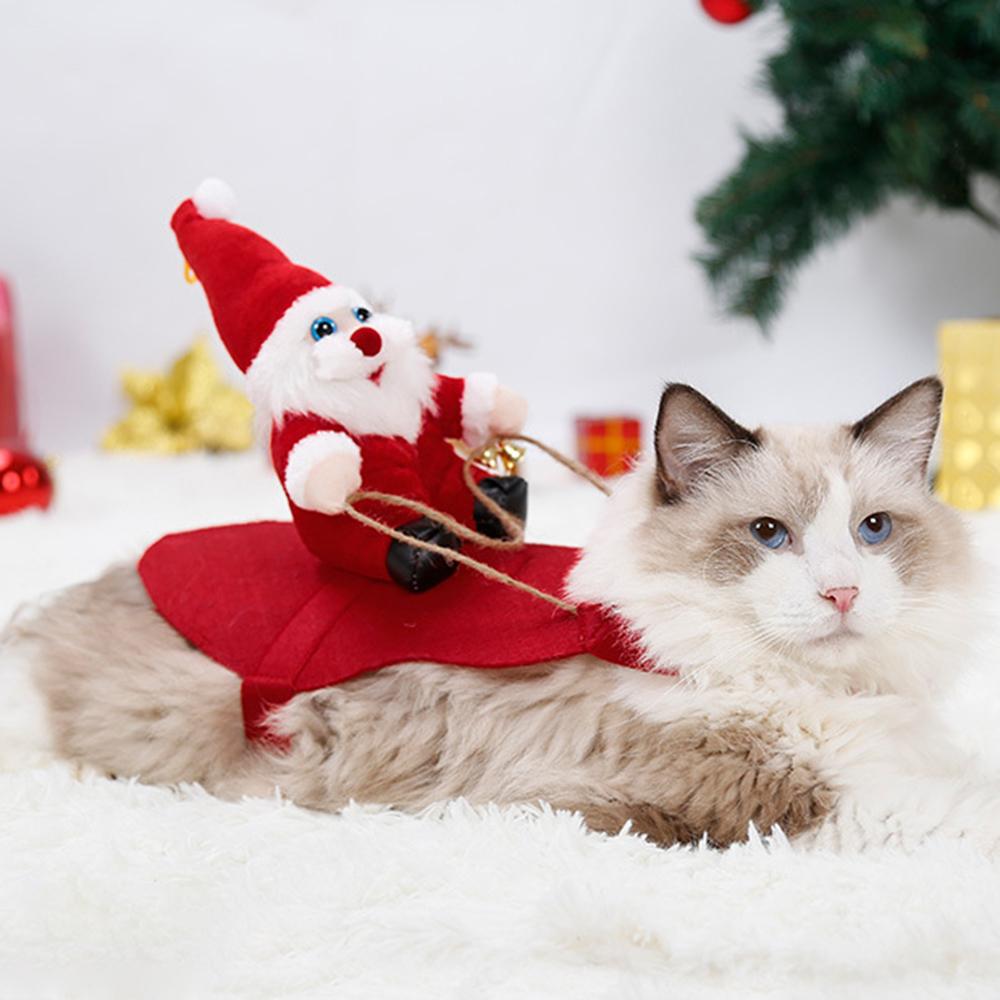 Santa Claus Costume Riding On Dog Christmas Pets Clothes Puppy Christmas Coat Cute Warm Coat Dog Cats Presents