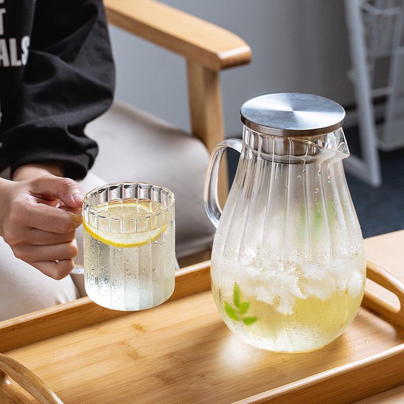 High-Temperature Resistant Glass Cold Water Pitcher - Large Capacity Japanese Style Heat-Resistant Jug with Cold Water Cup