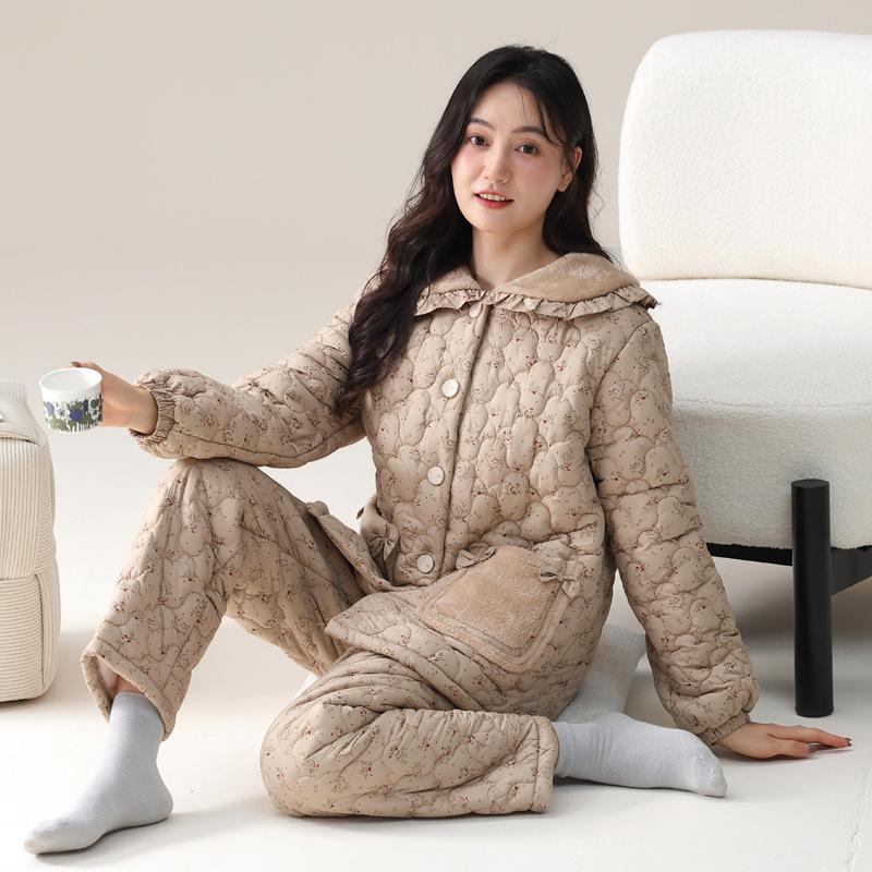 

Pajamas Women S Coral Fleece Three-Layer Fleece Thickened Padded Jacket Winter Warm Down Padded Jacket Homewear 2XL