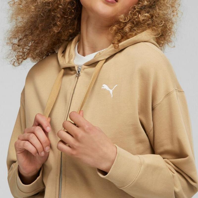 Puma Solid Color Casual Loose Full Zip Hooded Long Sleeve Sweatshirt Women Sweatshirt Brown 676003-84