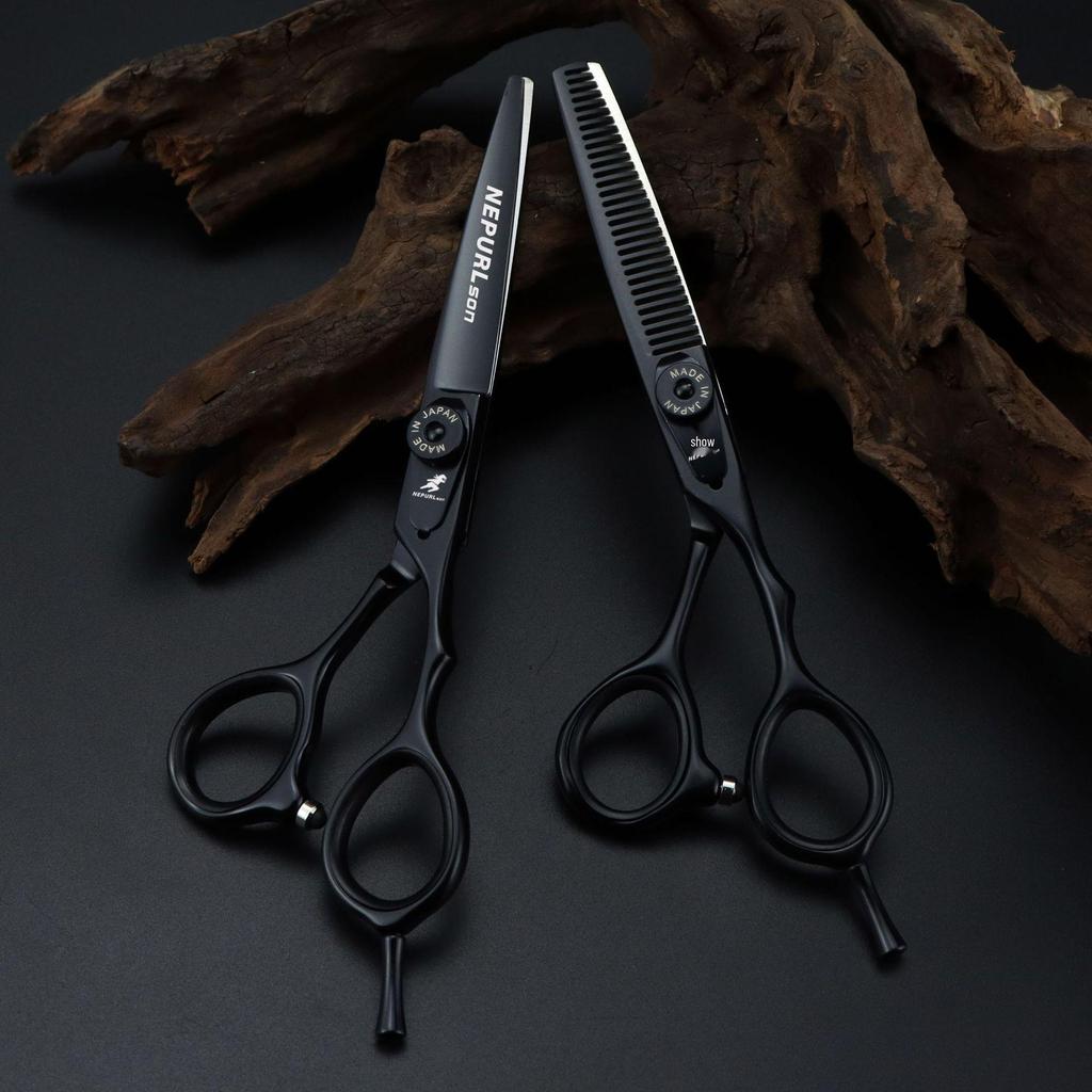 5.5/6.0-inch Black Hairdressing Scissors: Bangs, Serrated, Thinning.