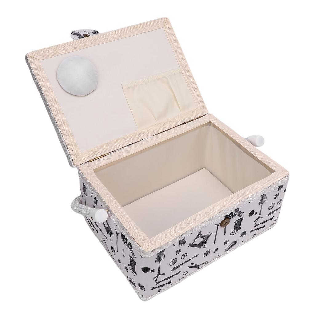Sewing Kit Basket Needles Threads Pins Scissors Storage Box Sewing Supplies Organizer with Removable Plastic Tray