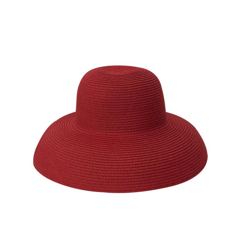 Red big-brimmed straw hat women's summer new straw dome French retro seaside beach sun hat