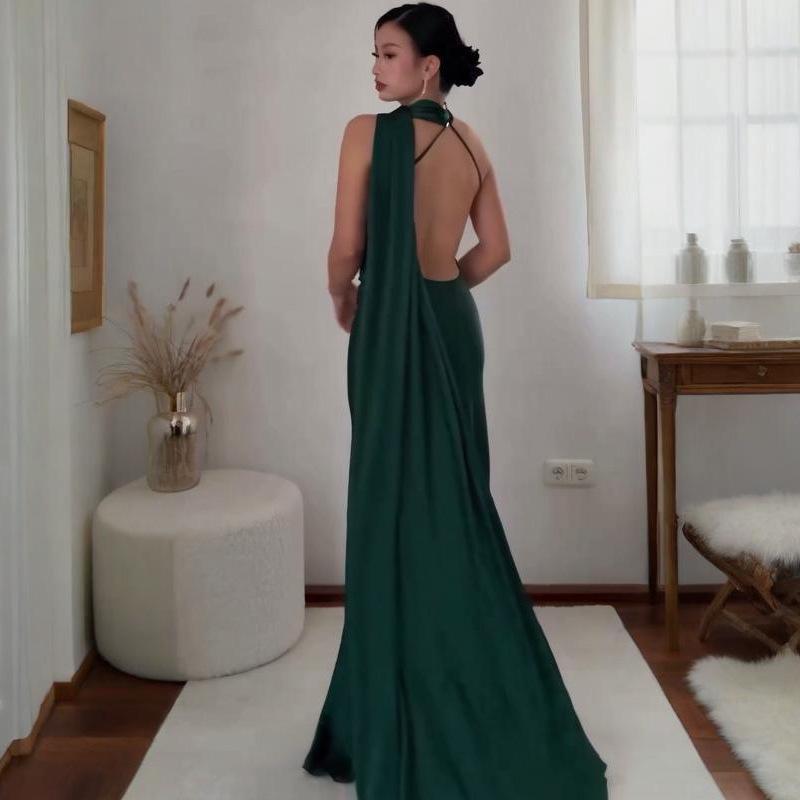 Elegant Off-the-Shoulder Backless Criss-Cross Halter Neck Fishtail Evening Dress
